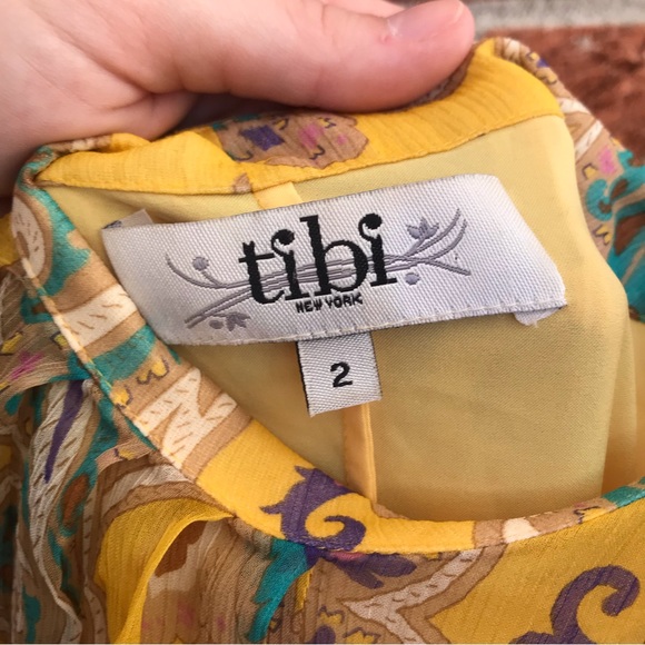 Tibi Chiffon Silk Paisley Maxi Dress Gold Yellow Size 2 - Picture 12 of 13